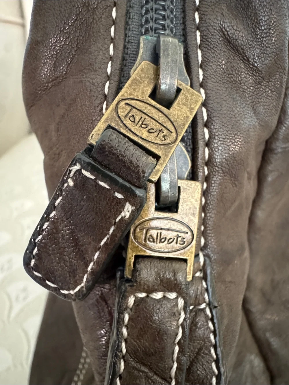 Talbots olive green Leather Bag with Contrast Stitching